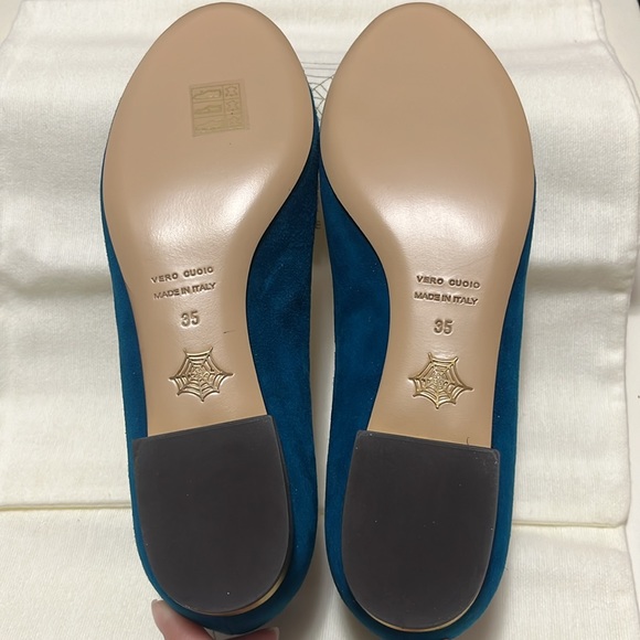 Charlotte Olympia Teal Suede Scorpio Smoking Loafers Size 35 - Picture 7 of 9